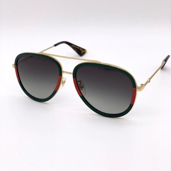 BRAND NEW GUCCI Unisex GG0062S 003 Gold Gold Green Sunglasses - Picture 6 of 15